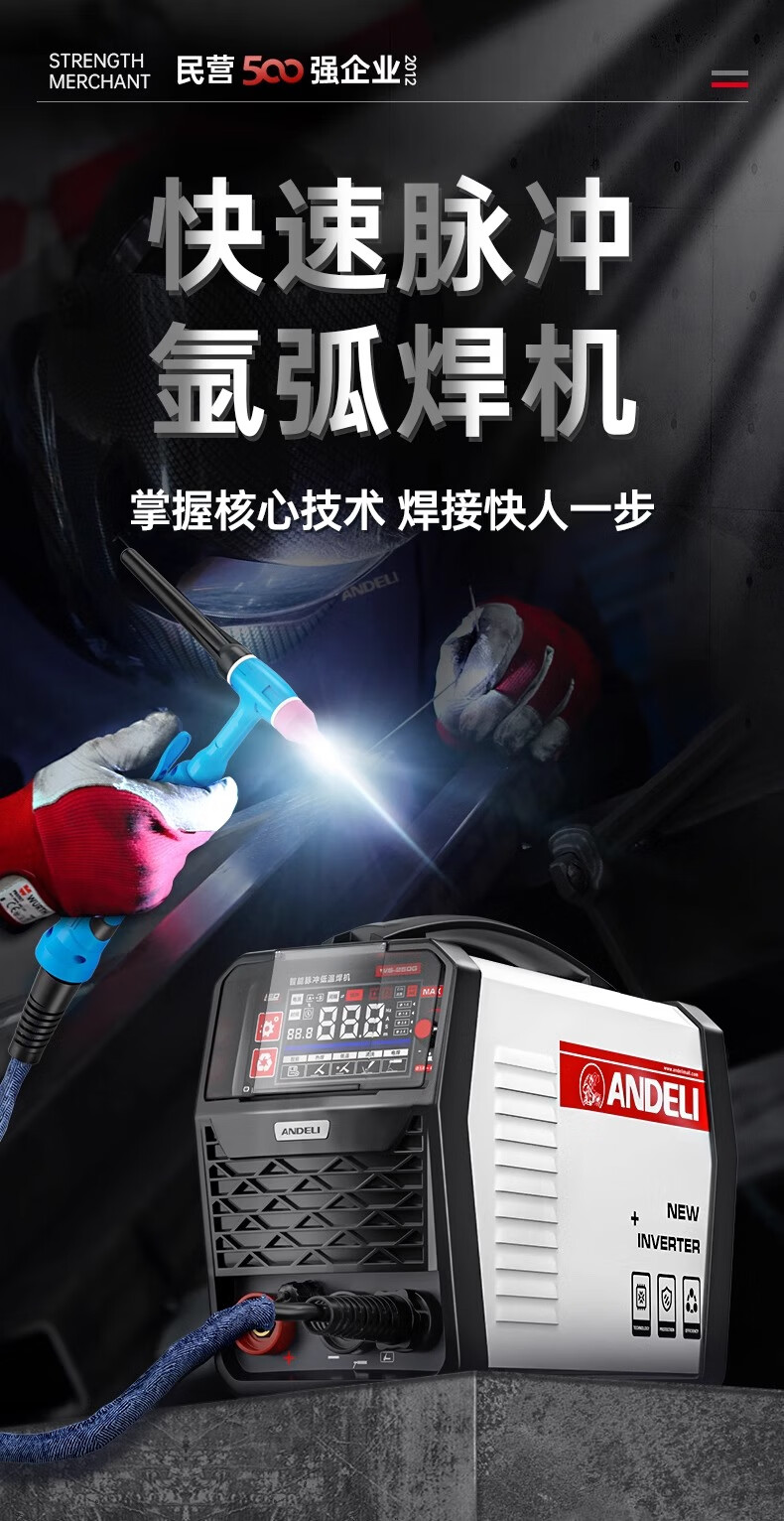 安德利（ANDELI）氩弧焊机不锈钢家用小型220V脉冲清洗WS250冷焊电焊两用内置推力 【省气升级】单用款-8米标配