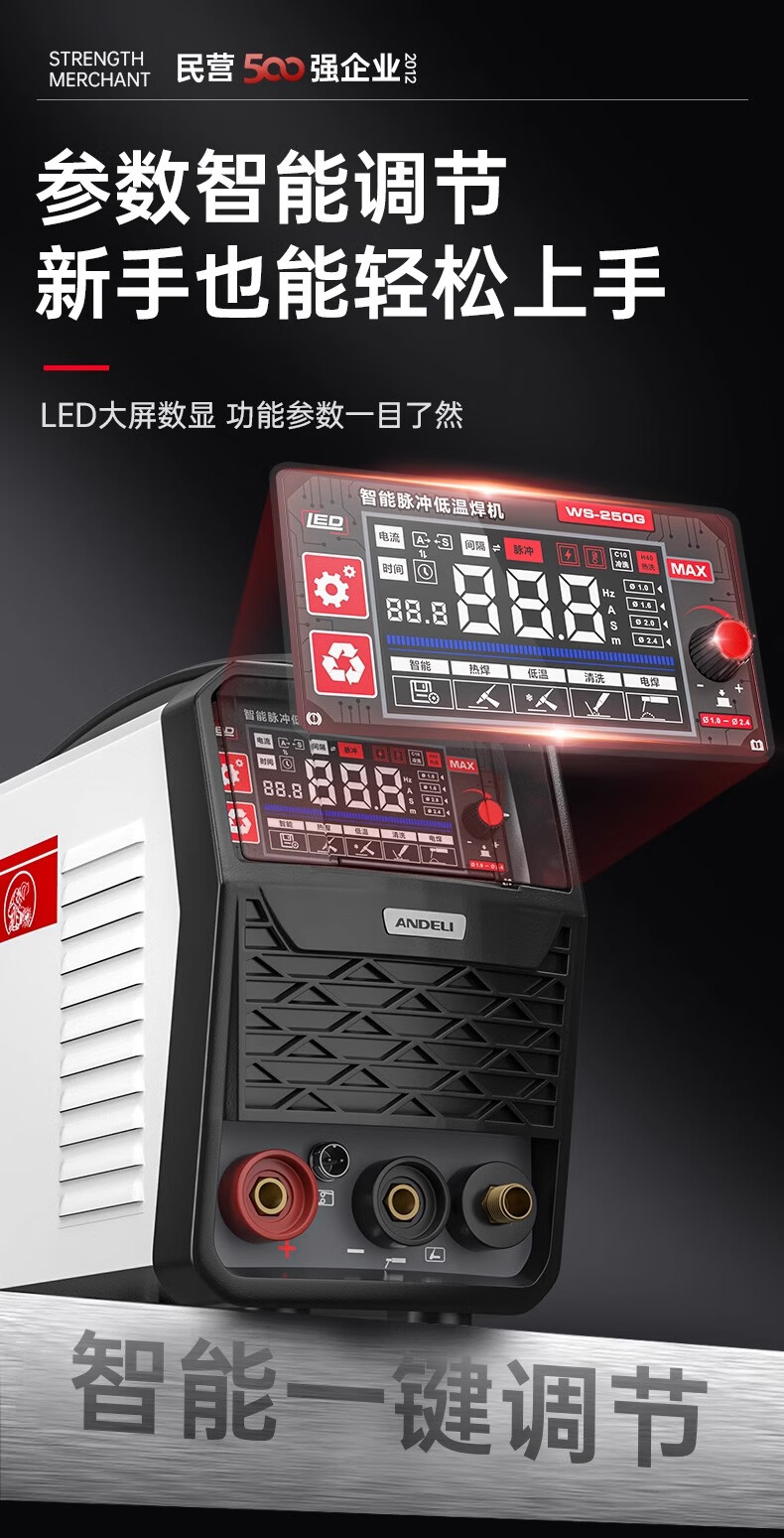 安德利（ANDELI）氩弧焊机不锈钢家用小型220V脉冲清洗WS250冷焊电焊两用内置推力 【省气升级】单用款-8米标配