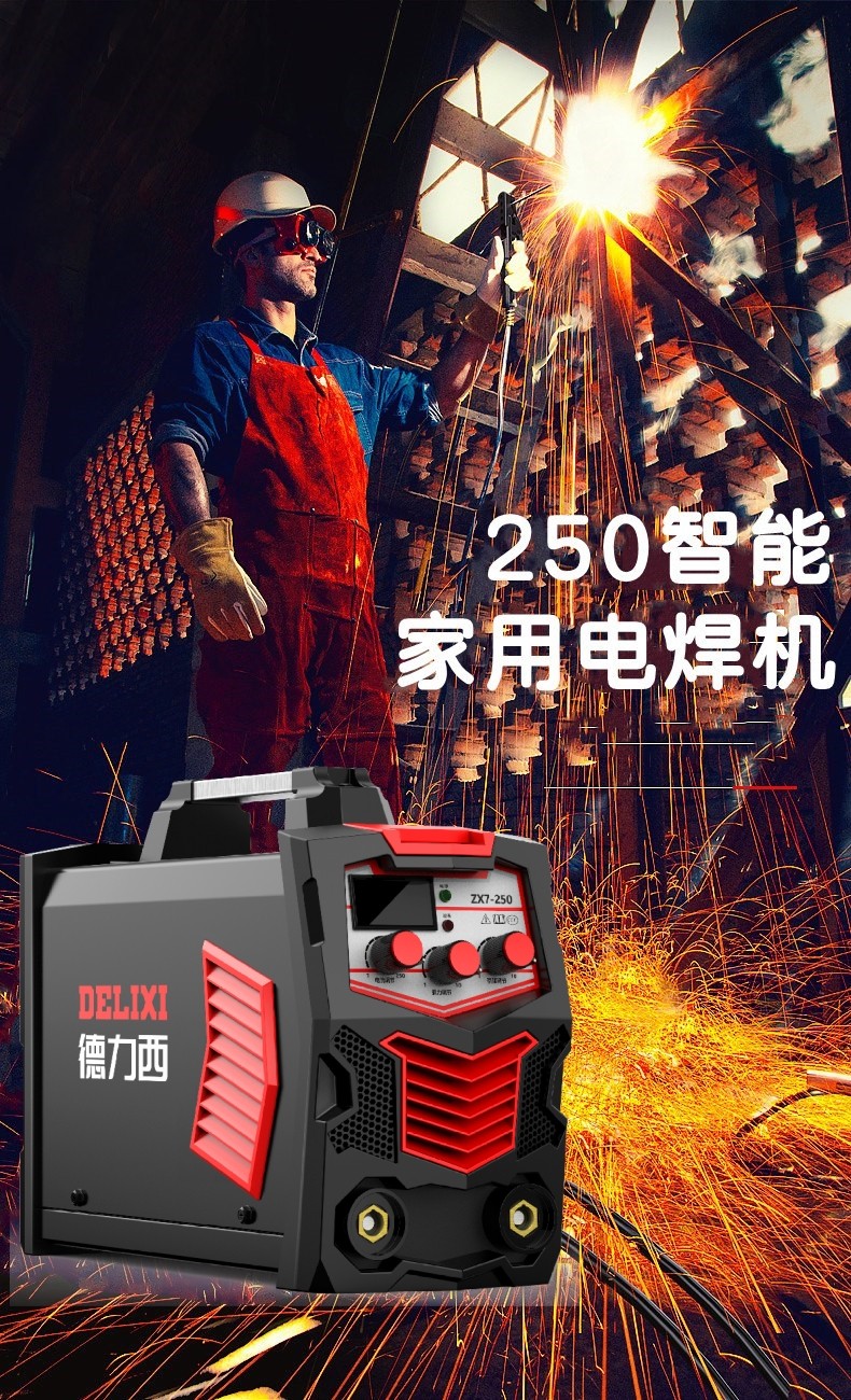 德力西 电焊机250家用小型单电压220v逆变直流两相电手工焊机 全套6米【250新款大功率】