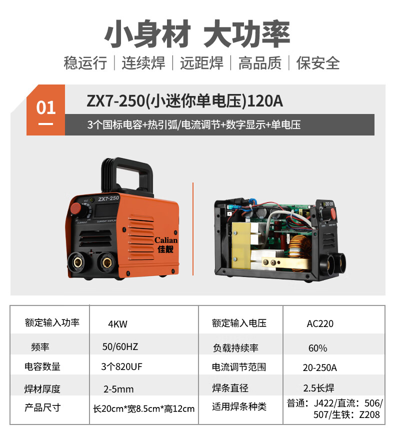 佳靓小型电焊机便携式220v家用250微型全铜直流迷你家用电焊机全套接 250迷你机220V(6米线全套配件)